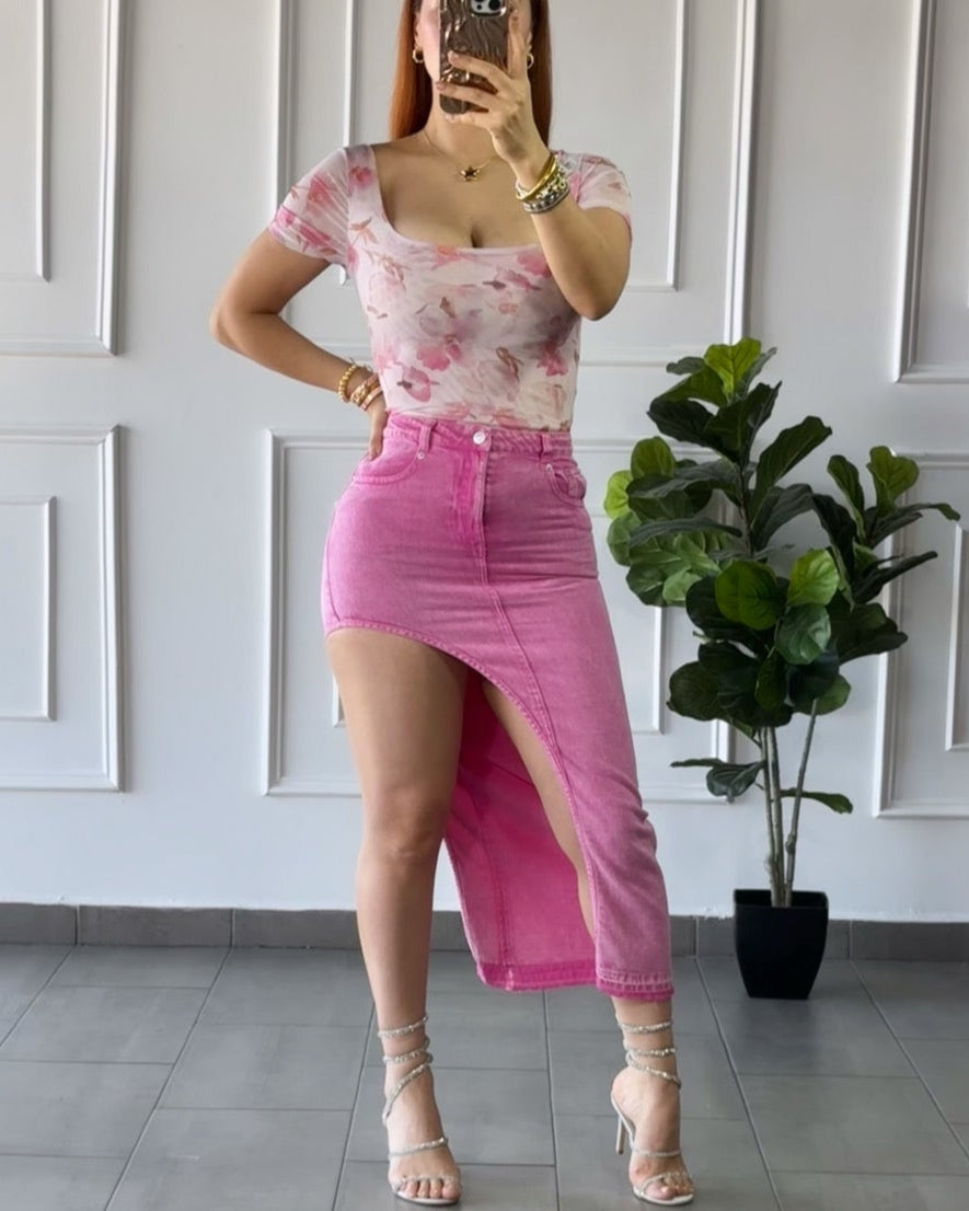 Falda Con Abertura Pink