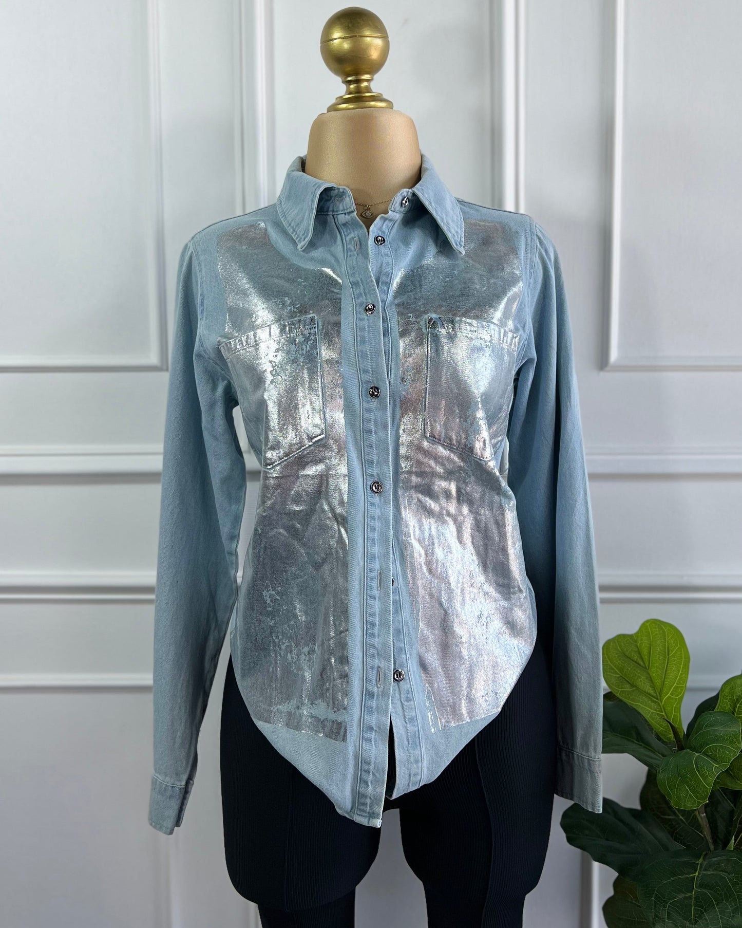 Camisa Denim Metalica