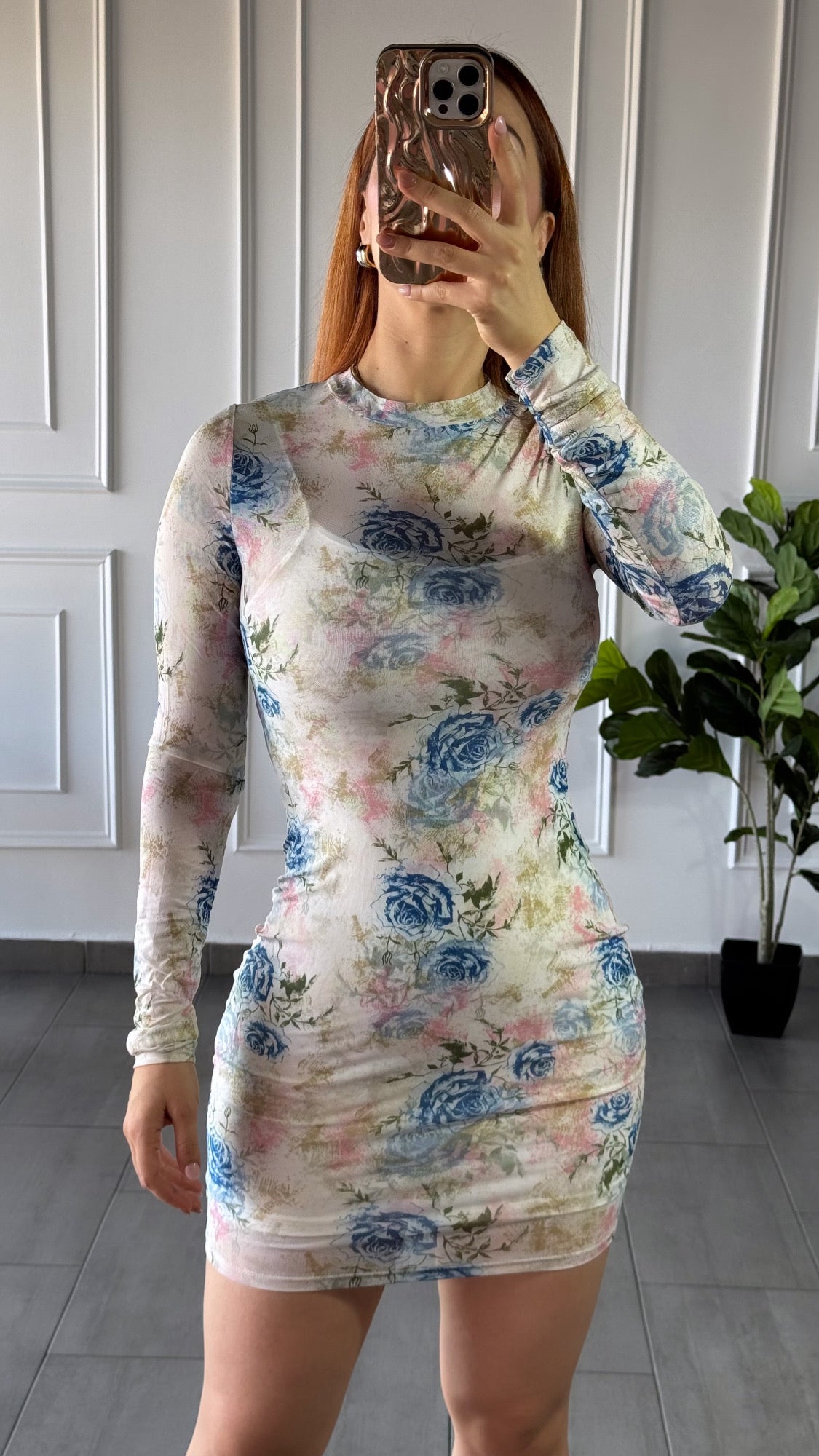 Vestido Mesh Flores Blanco