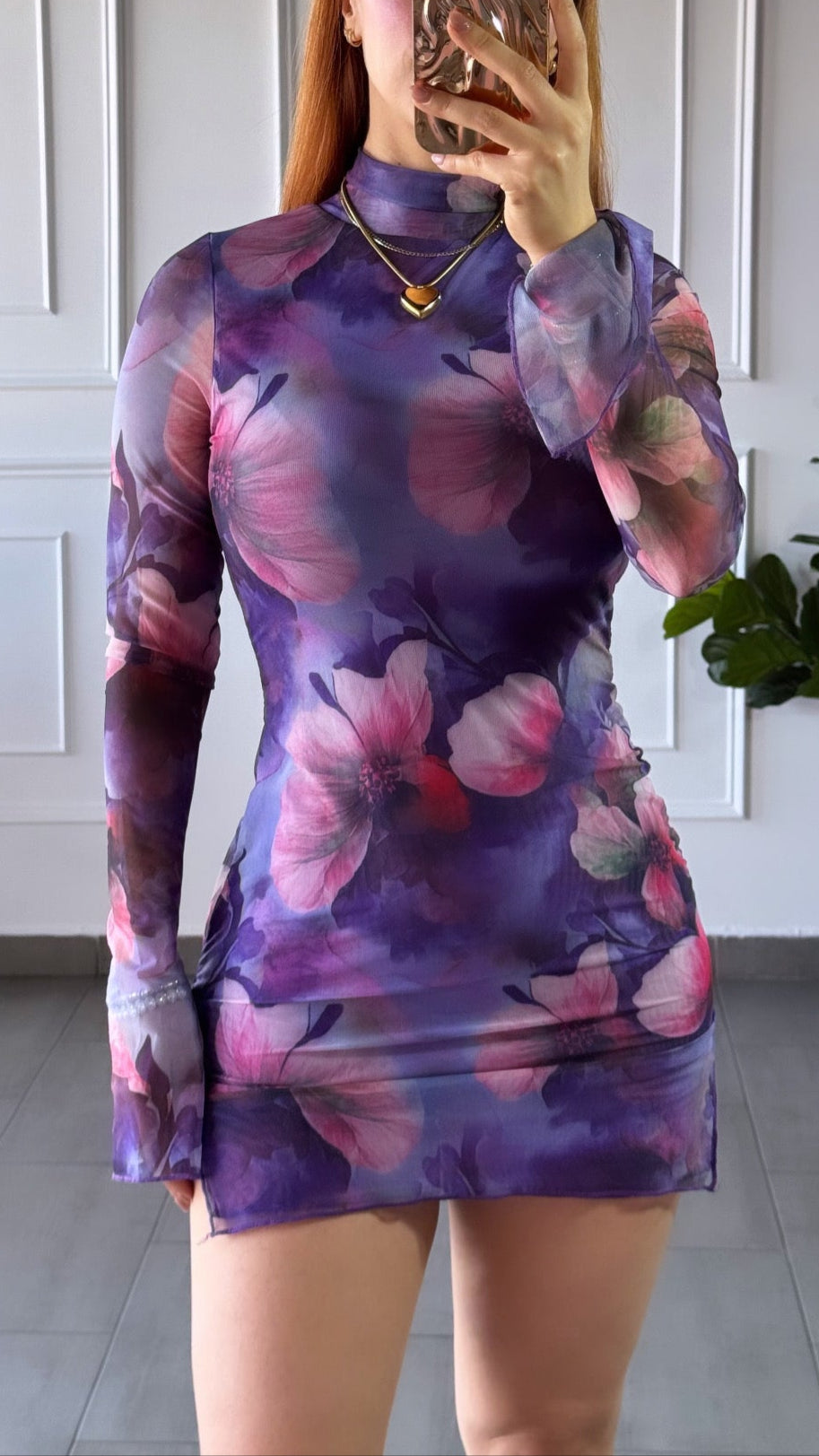 Vestido Mesh Flores Morado