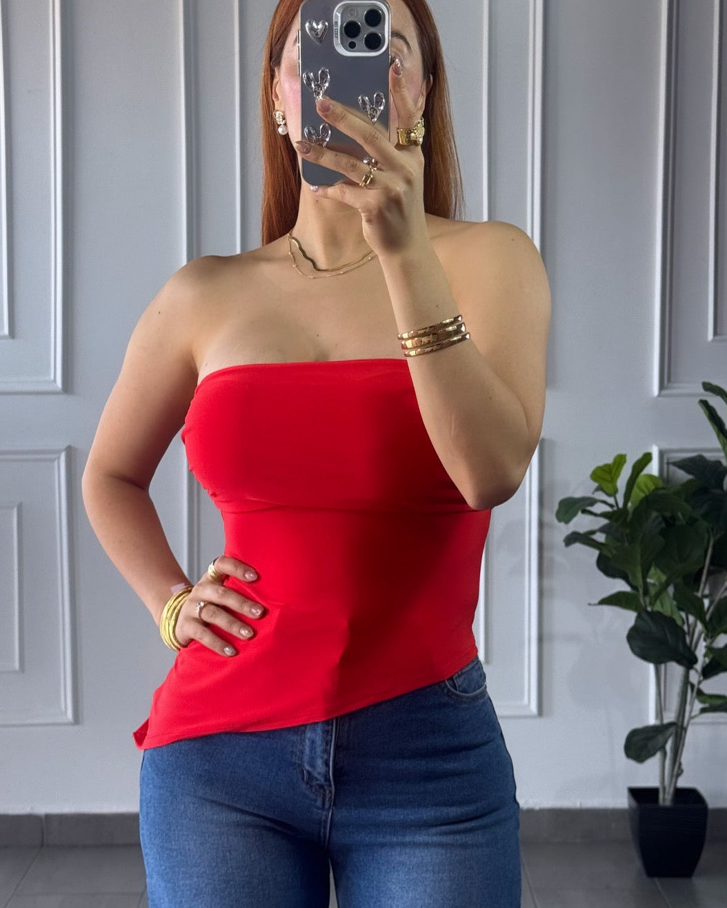 Blusa Strapless Roja