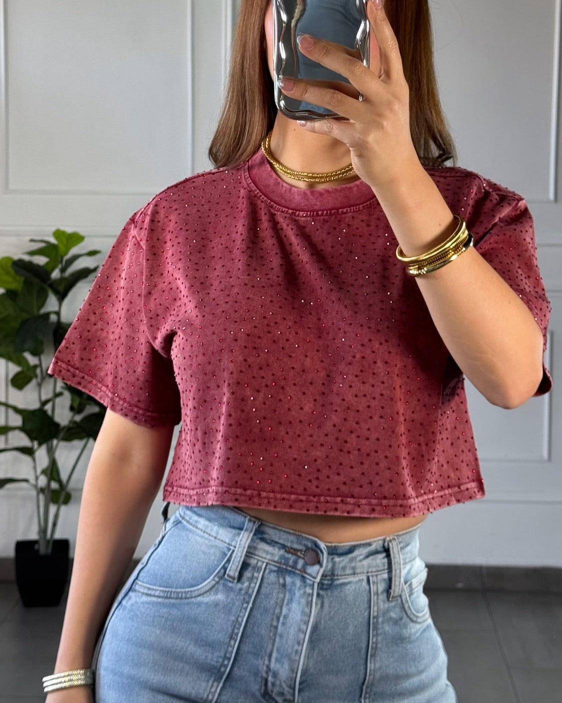 Crop Top Brillos Burgundy
