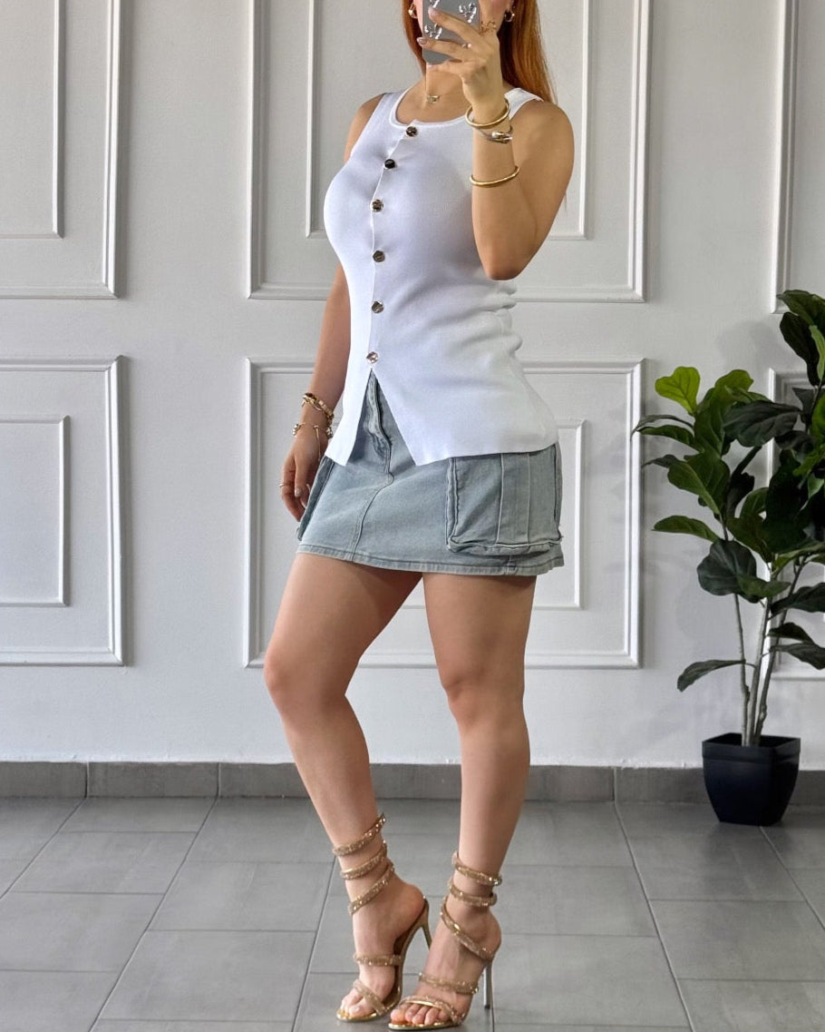 Blusa Basica Botones Blanco