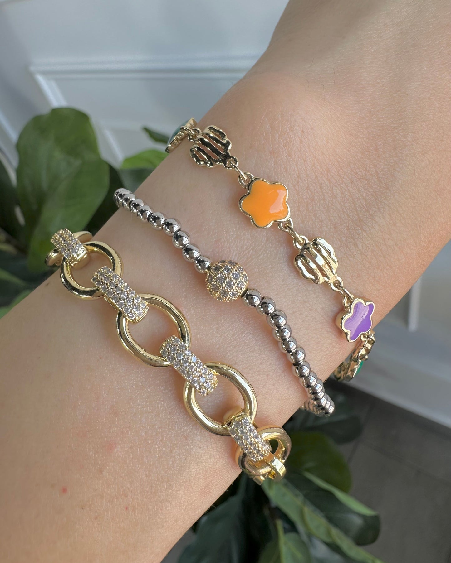 Pulsera Flor Lila/Verde