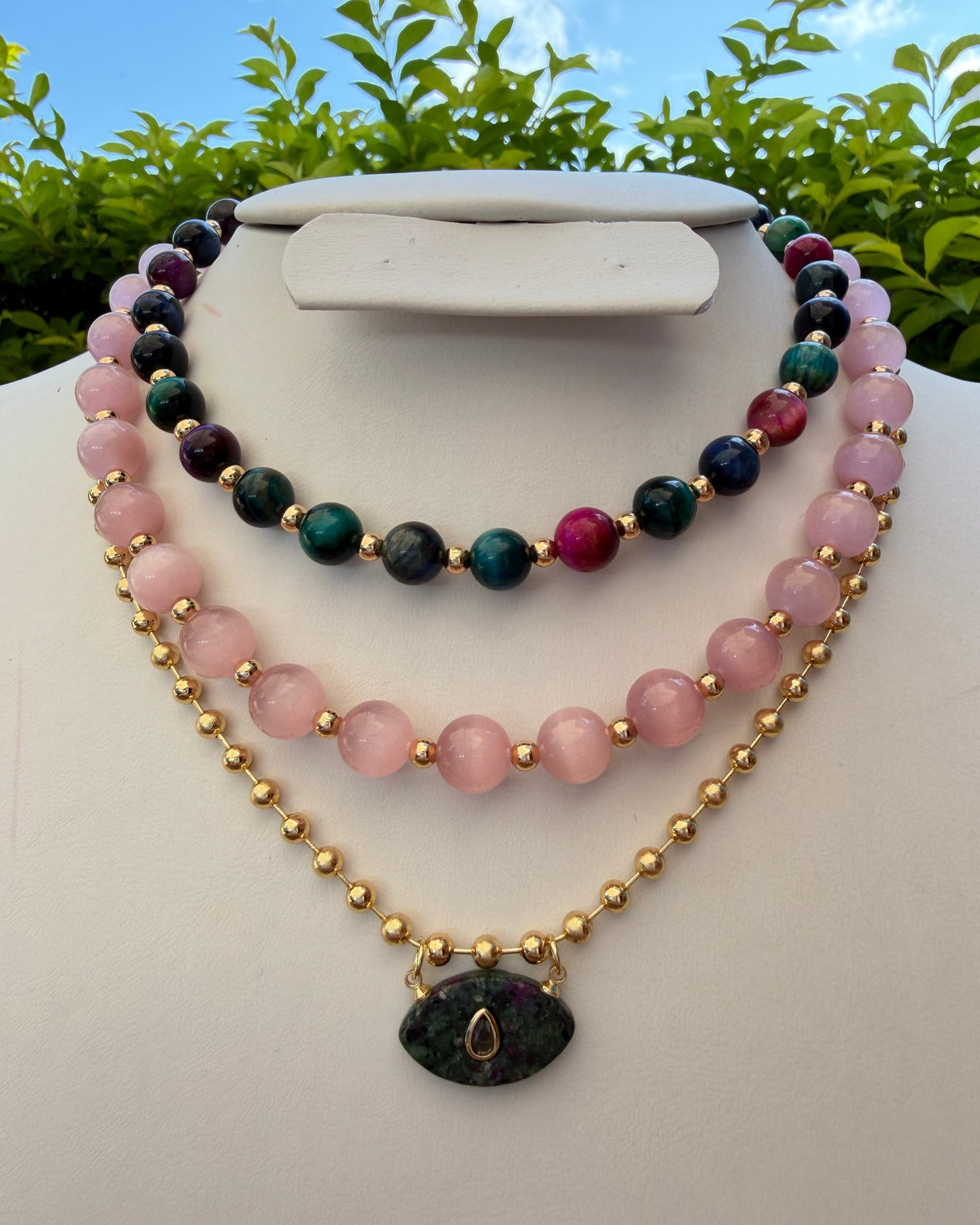 Collar Ojo de Gato Rosa Pastel M