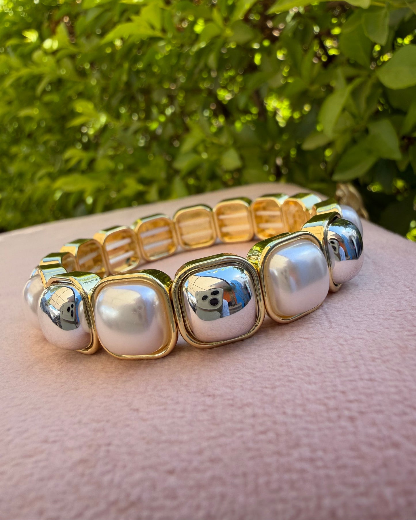 Pulsera Cuadro Perla Plata