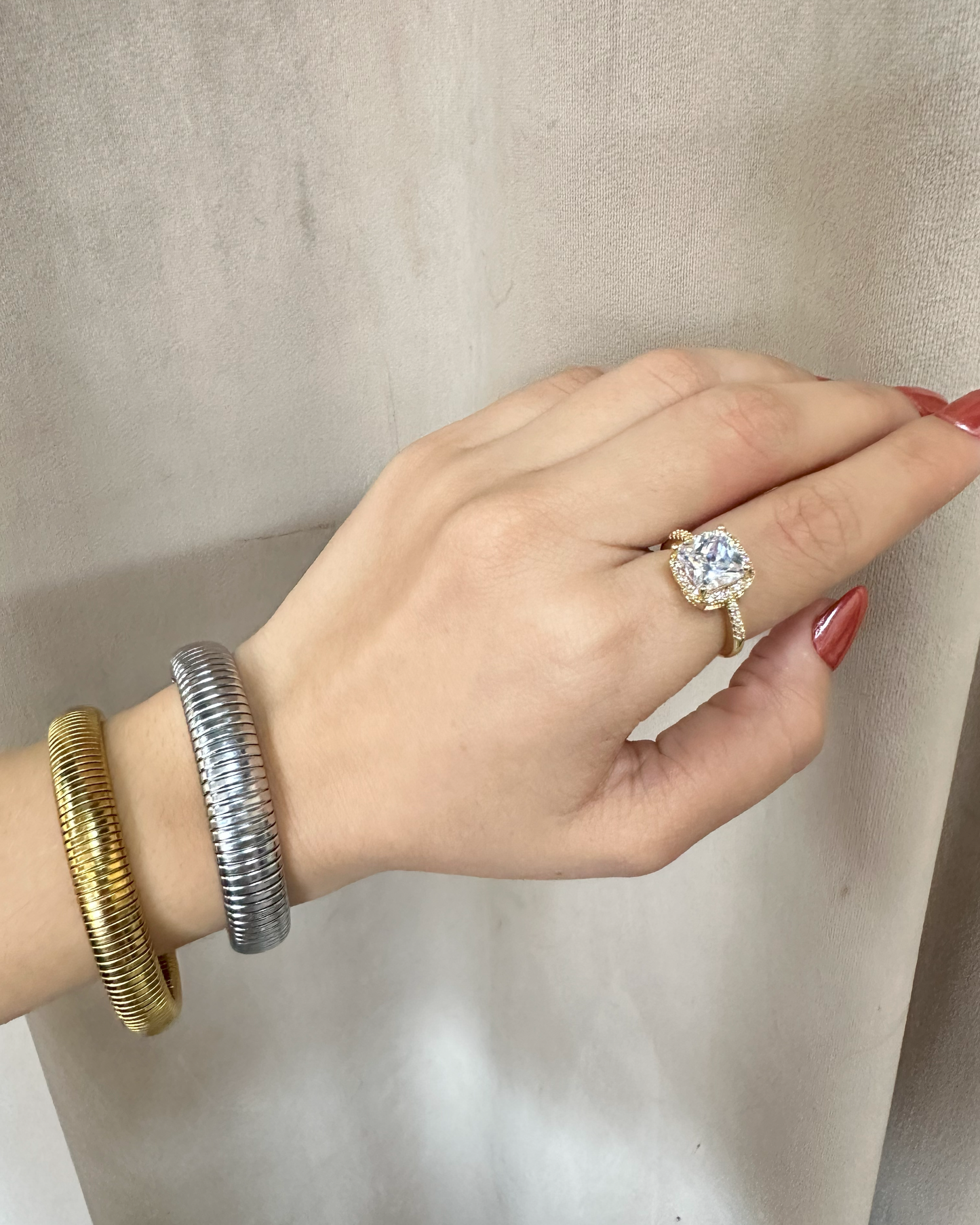 Anillo Cuadro Brillo Plata