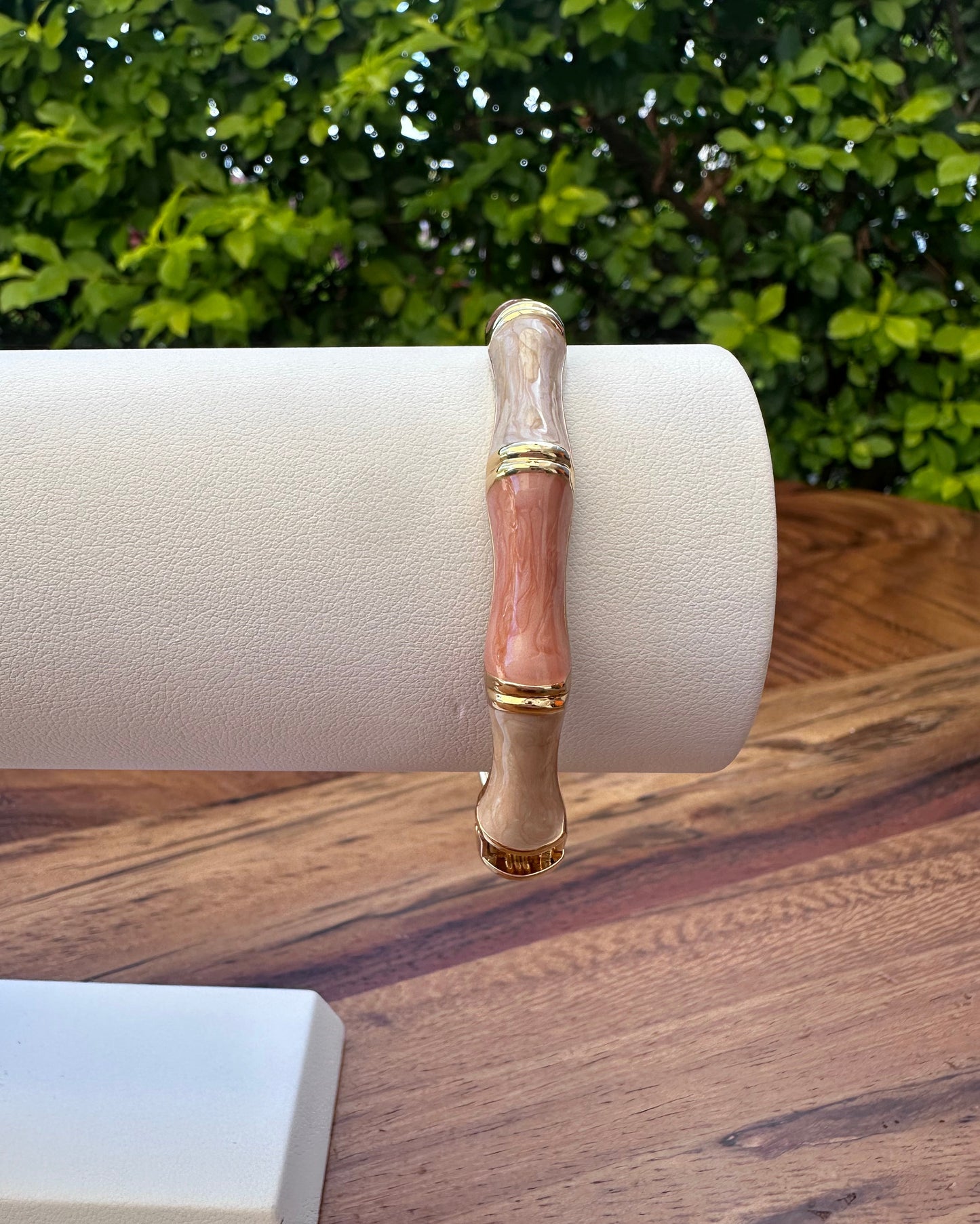 Pulsera Bloques H Rosa/Beige