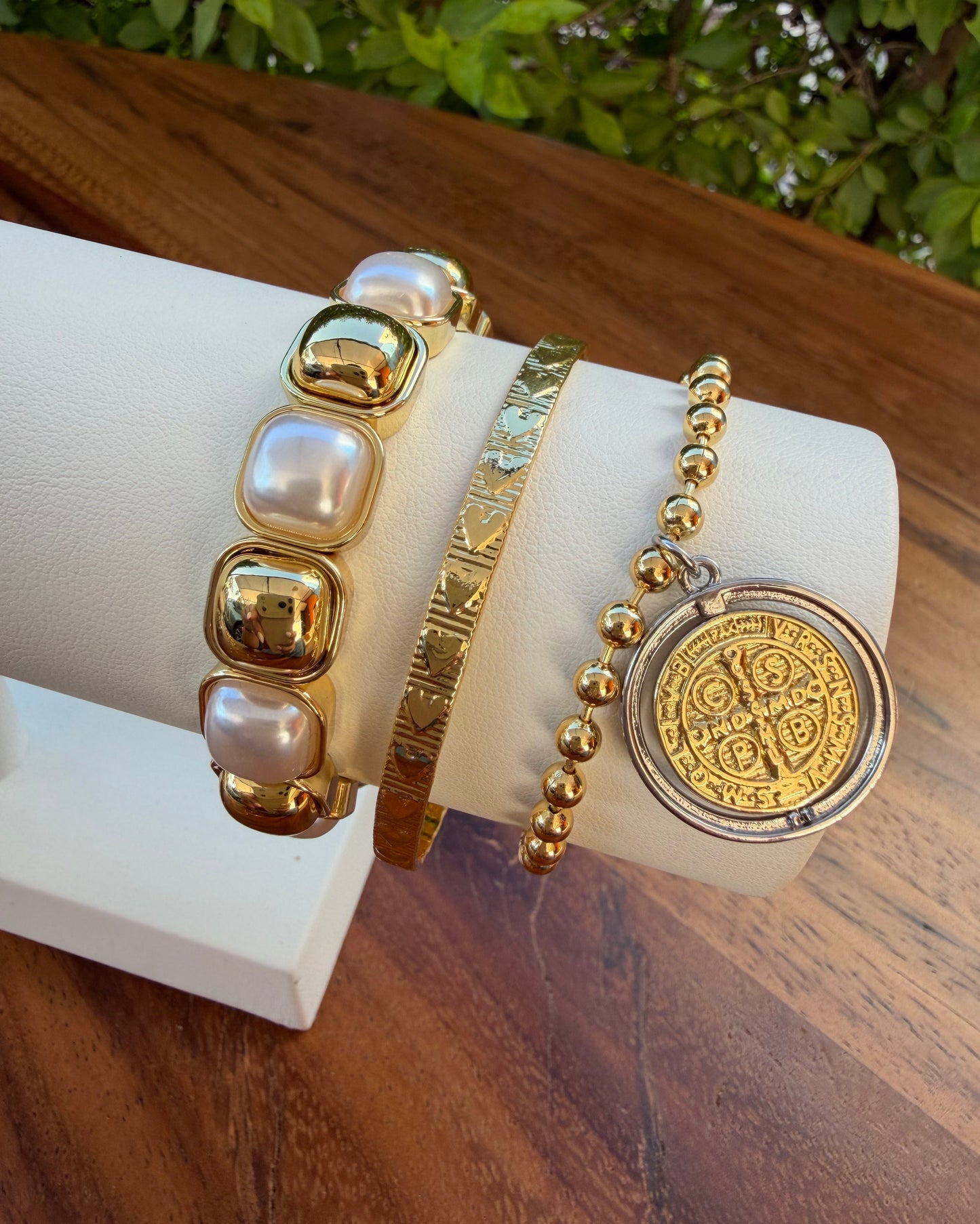 Pulsera Cuadro Dorado Perla Ch