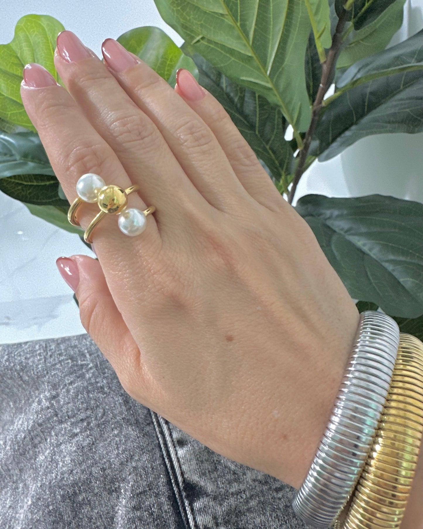 Anillo Perla Dorado Grande