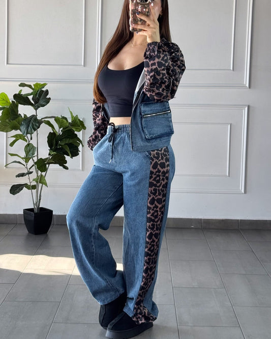Set Denim Animal Print