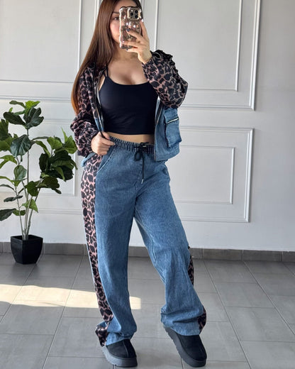 Set Denim Animal Print