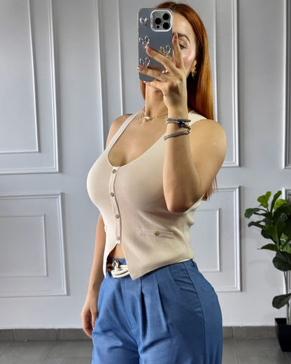 Blusa Basica Botones Beige