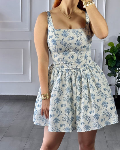 Vestido Corto Floral Azul