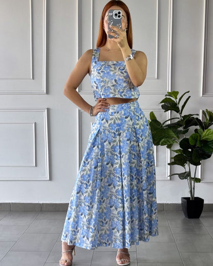 Set Floral Azul Y Blanco
