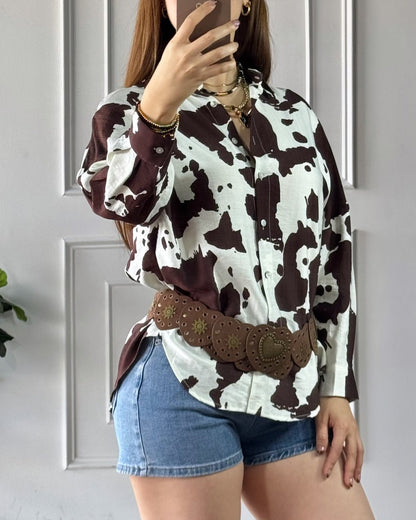 Camisa Cow Print Cafe