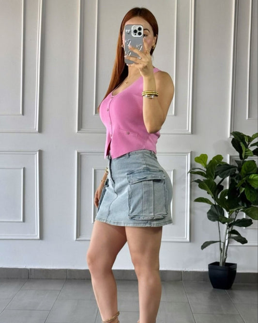 Blusa Basica Botones Rosa