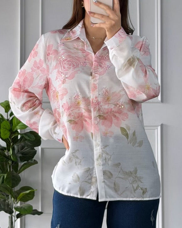Camisa Floral Rose White