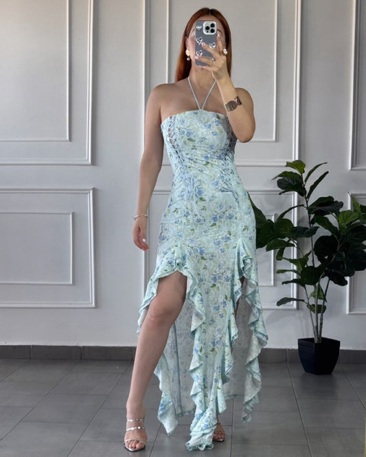 Vestido Midi Floral Azul