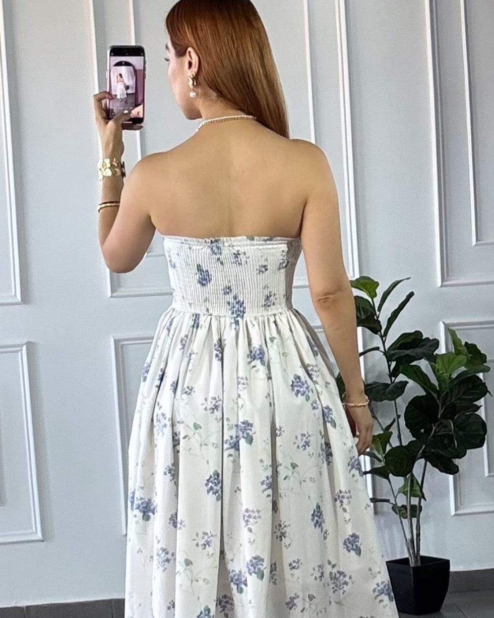 Vestido Midi Floral Blanco