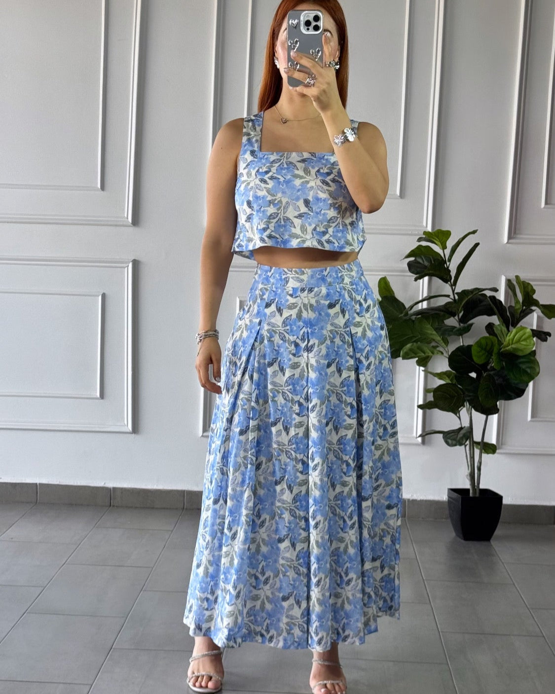 Set Floral Azul Y Blanco