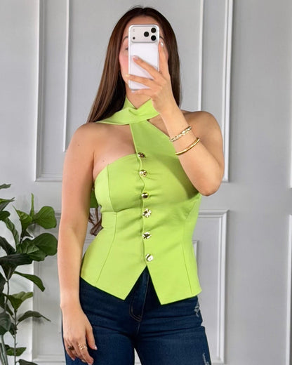 Top Halter Botones Verde