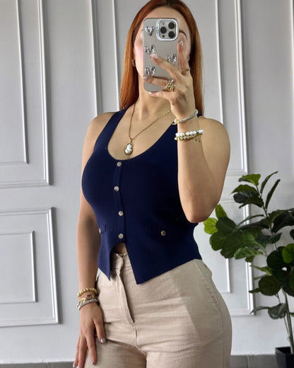 Blusa Basica Botones Azul