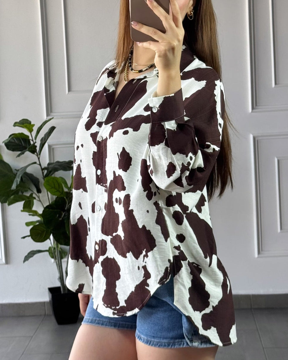 Camisa Cow Print Cafe