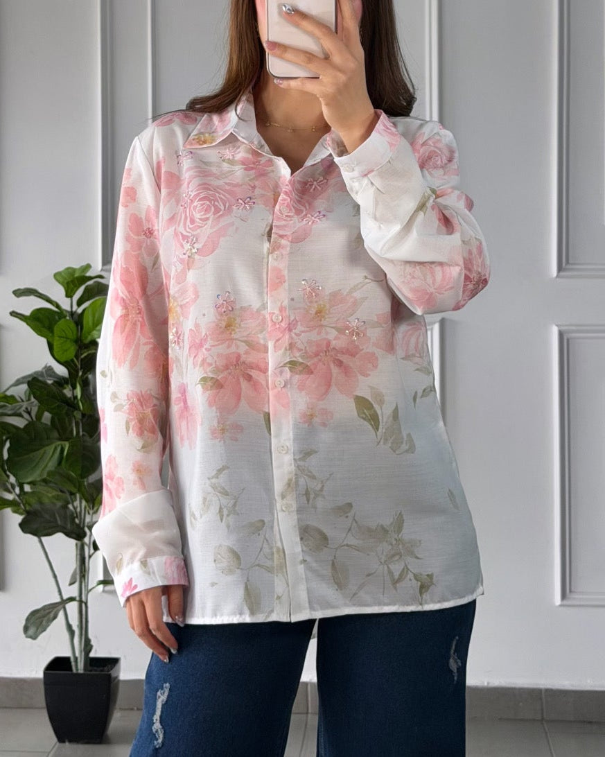 Camisa Floral Rose White