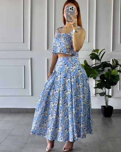 Set Floral Azul Y Blanco