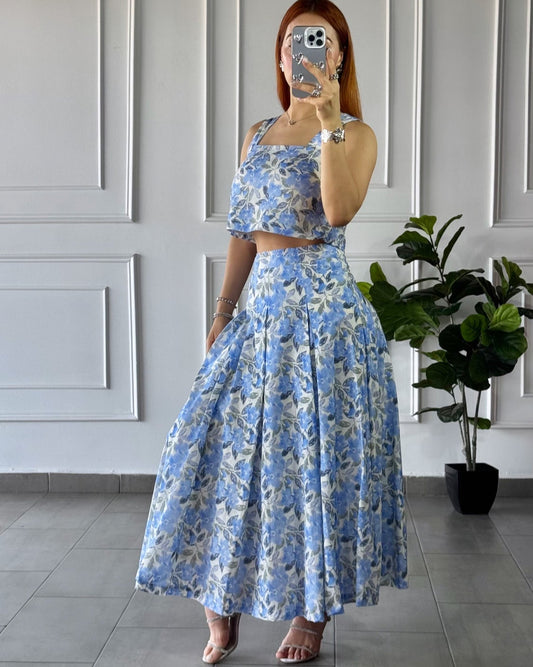 Set Floral Azul Y Blanco