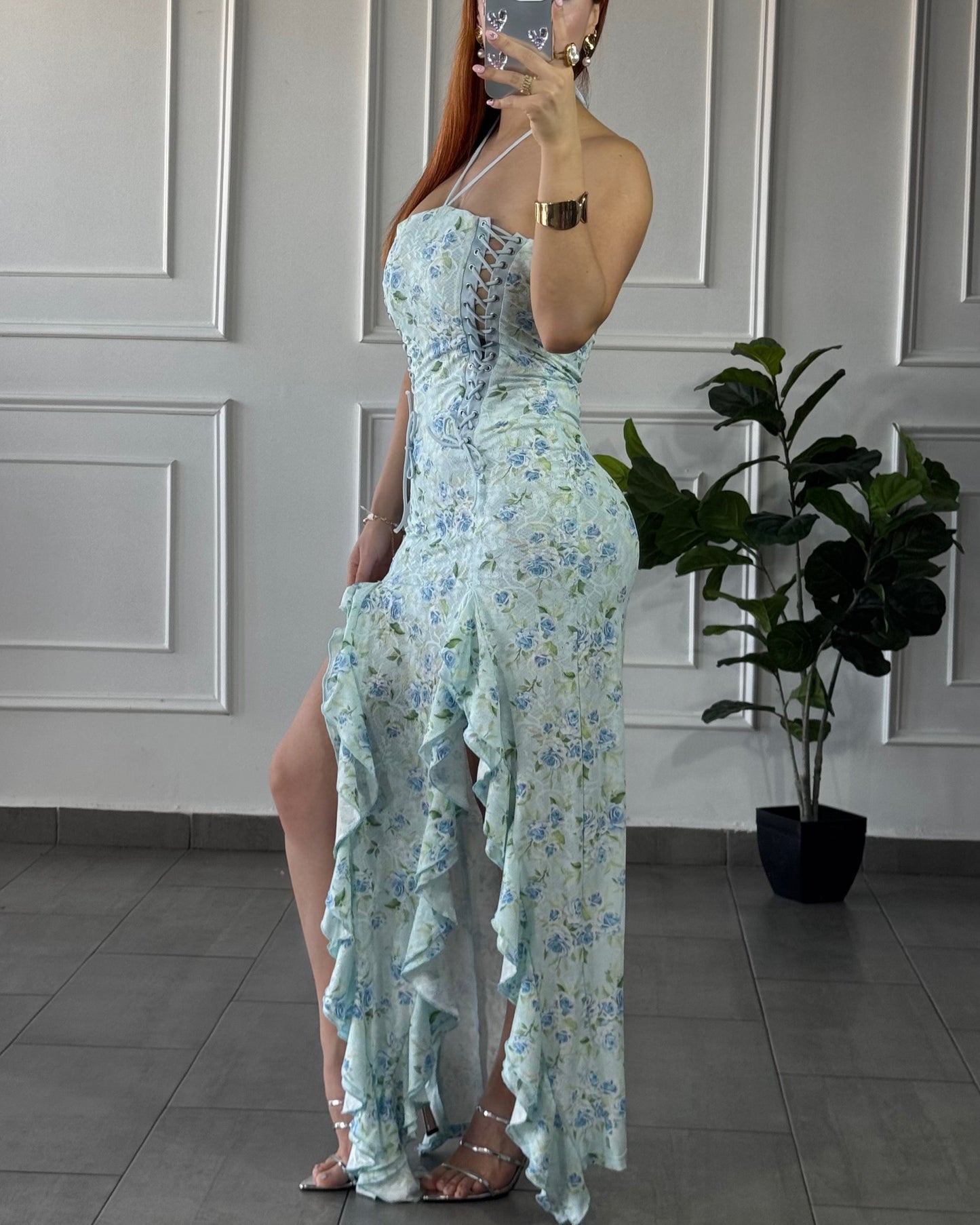 Vestido Midi Floral Azul