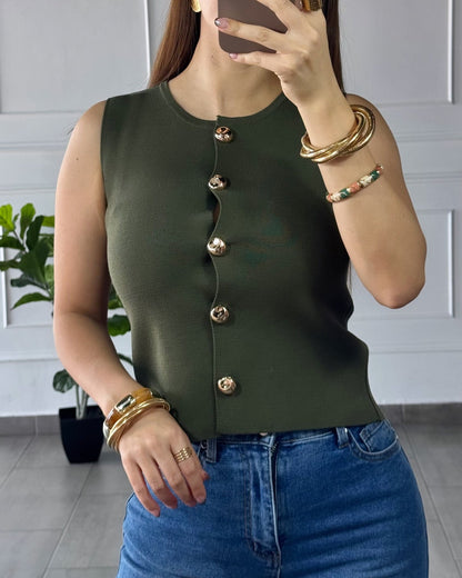 Blusa Botones Verde Olivo