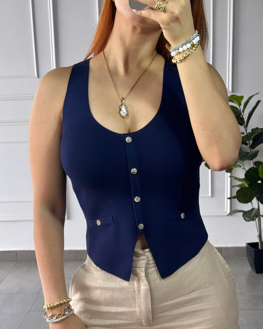 Blusa Basica Botones Azul