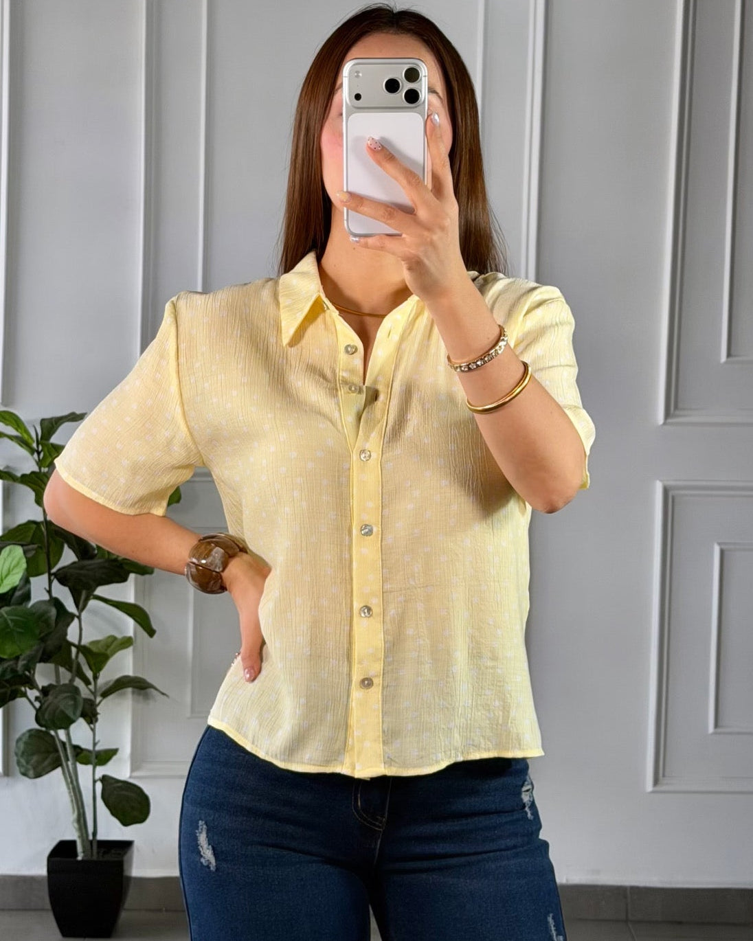 Camisa Polka Dot Amarilla