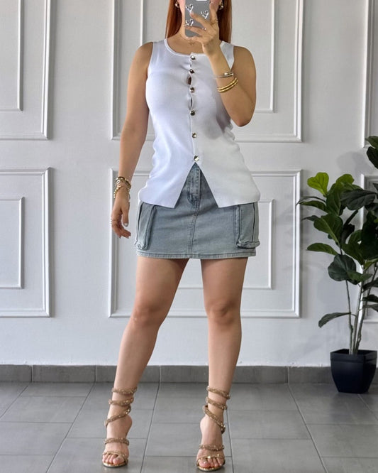 Blusa Basica Botones Blanco