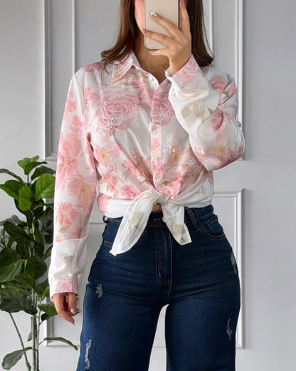 Camisa Floral Rose White