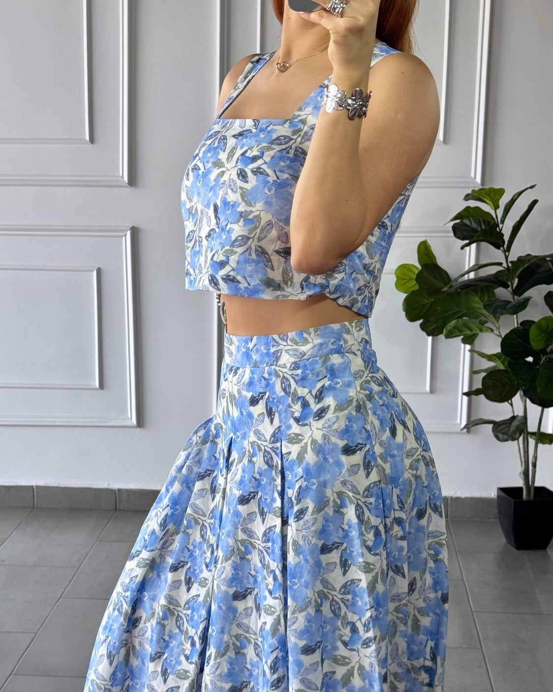 Set Floral Azul Y Blanco