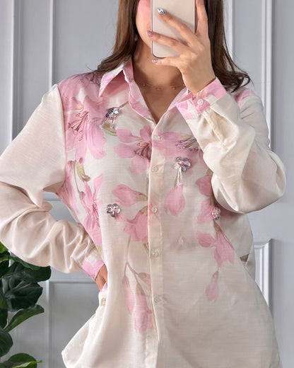 Camisa Floral Rose Beige