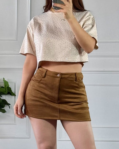 Crop Top Brillos Beige
