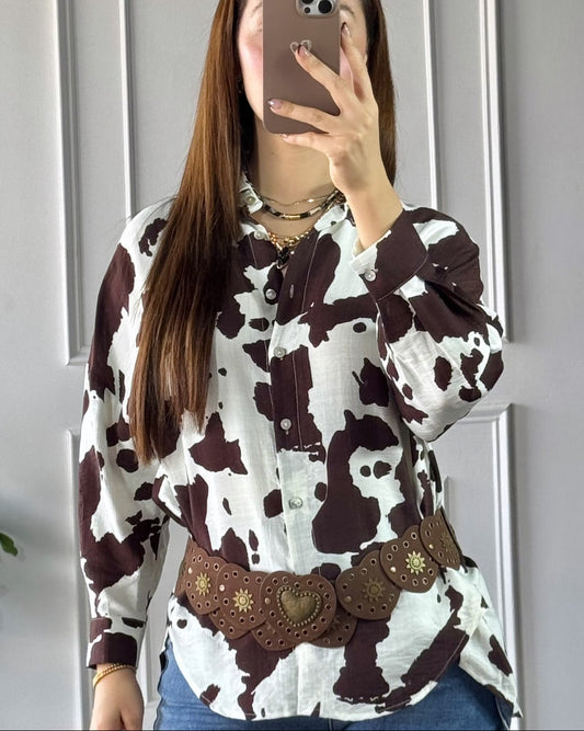 Camisa Cow Print Cafe