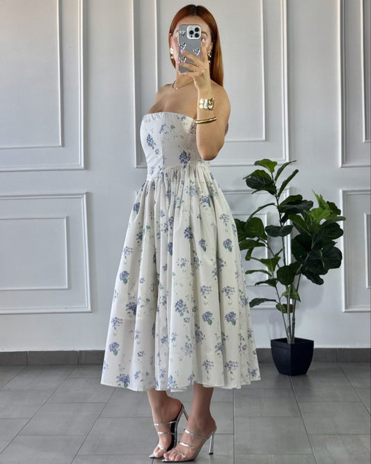 Vestido Midi Floral Blanco