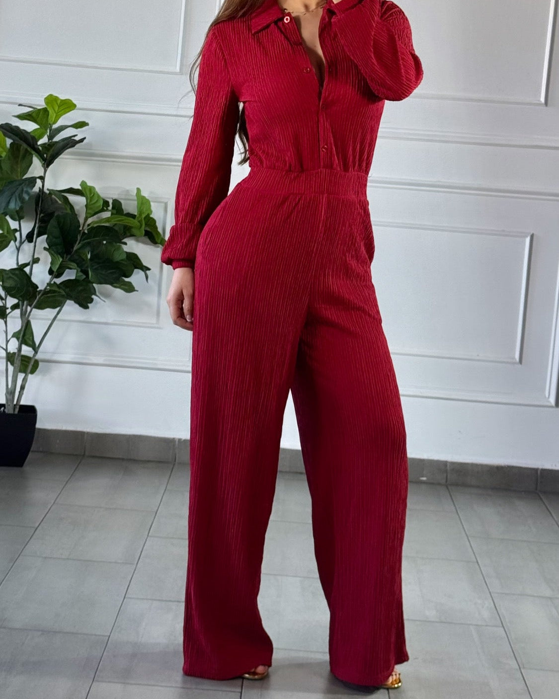 Enterizo Plisado Burgundy