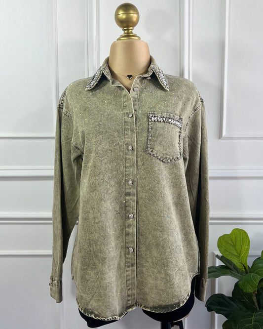 Camisa Mezclilla Verde Piedras