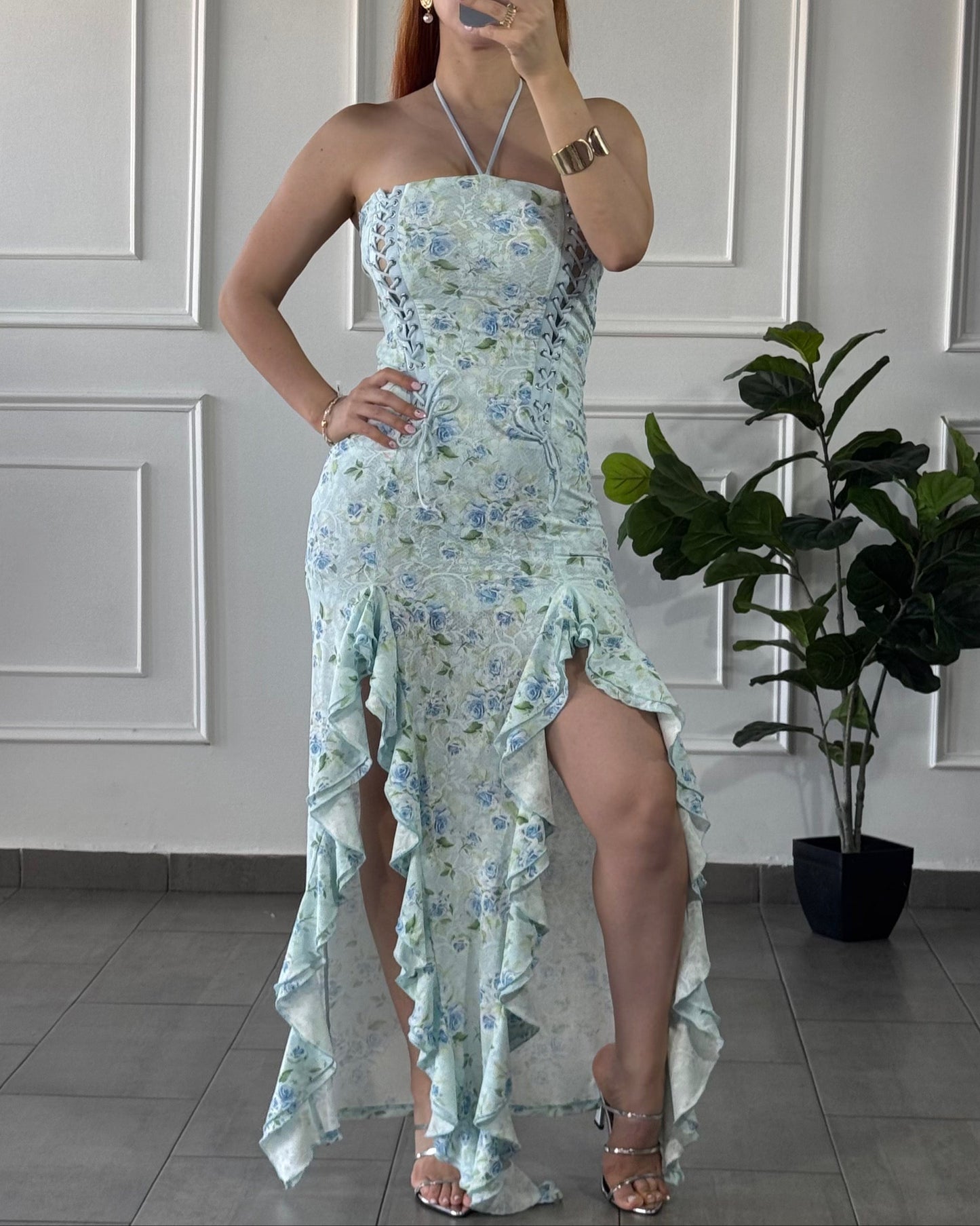 Vestido Midi Floral Azul