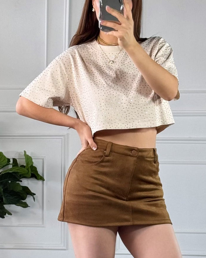 Crop Top Brillos Beige