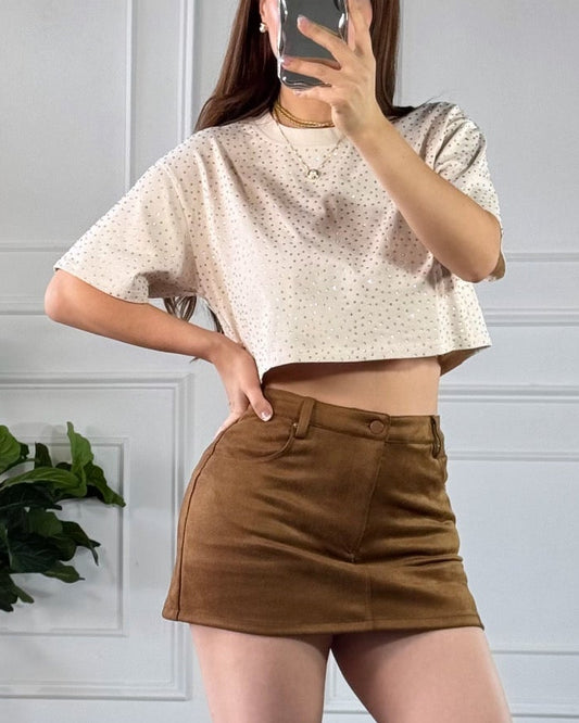 Crop Top Brillos Beige