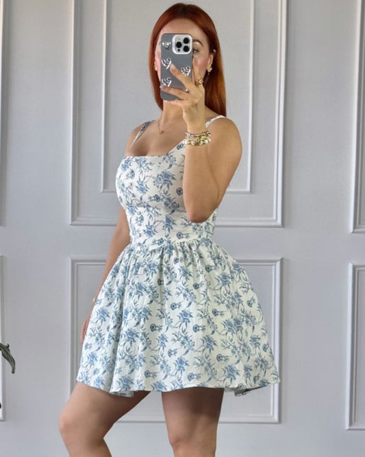 Vestido Corto Floral Azul