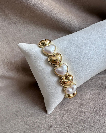 Pulsera Corazones Dorado Perla