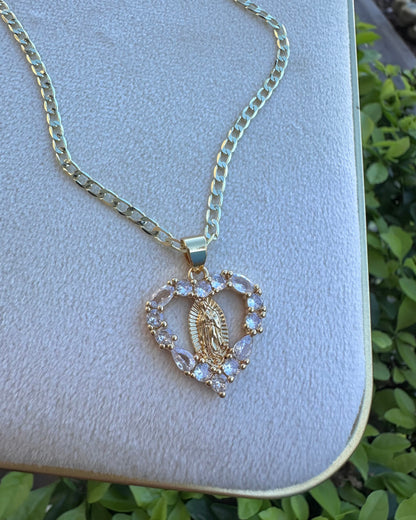 Collar Virgen Corazón Brillo